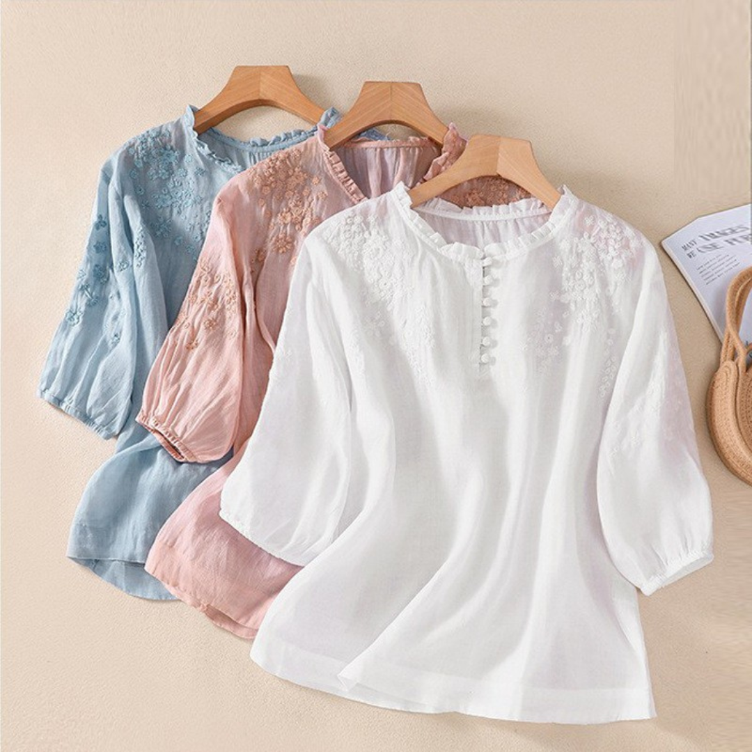 LINJA Stockholm™ | Blus med Broderade Axlar