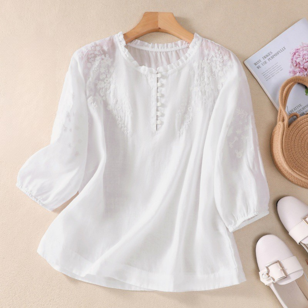 LINJA Stockholm™ | Blus med Broderade Axlar