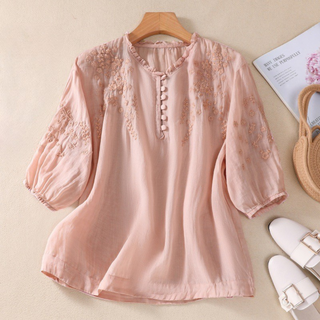 LINJA Stockholm™ | Blus med Broderade Axlar