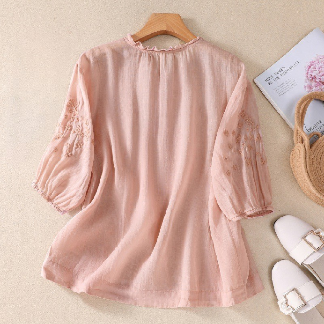 LINJA Stockholm™ | Blus med Broderade Axlar