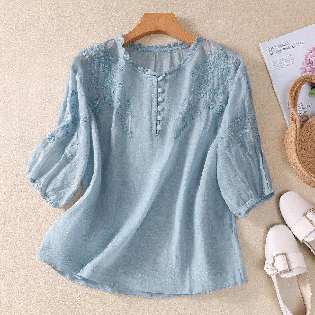 LINJA Stockholm™ | Blus med Broderade Axlar