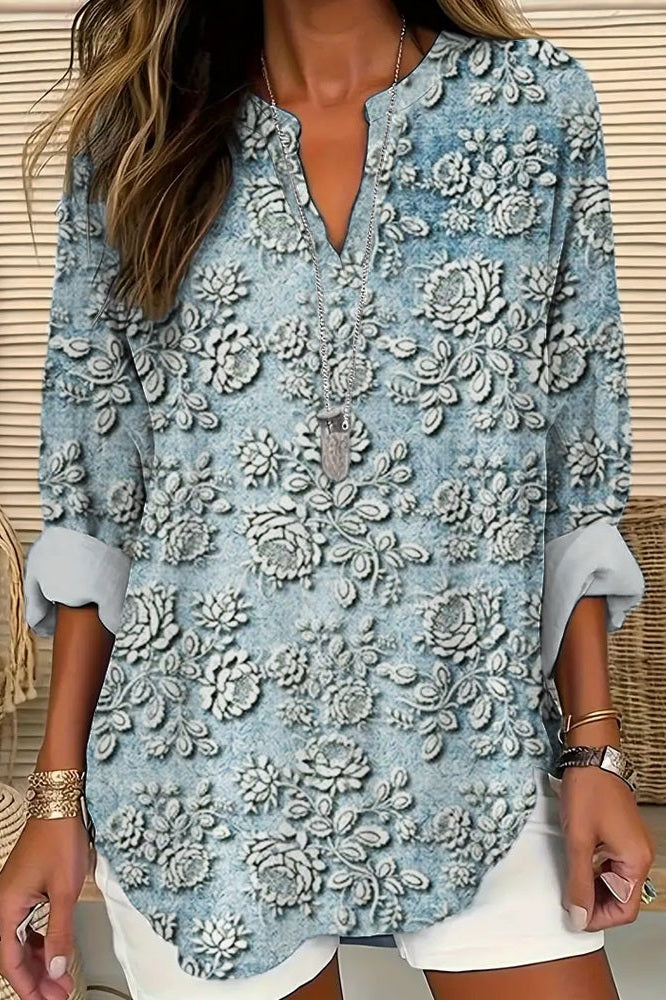 LINJA Stockholm™ | Blus med Blue Dusk Bloom-mönster