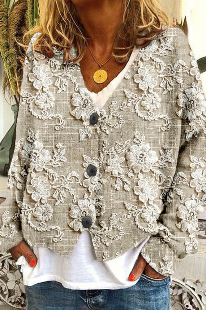 LINJA Stockholm™ | Cardigan med Blombladsmönster