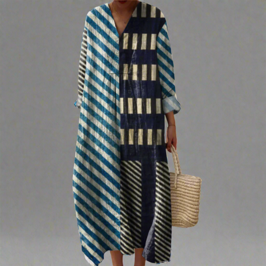 LINJA Stockholm™ | Randig Patchwork Midiklänning