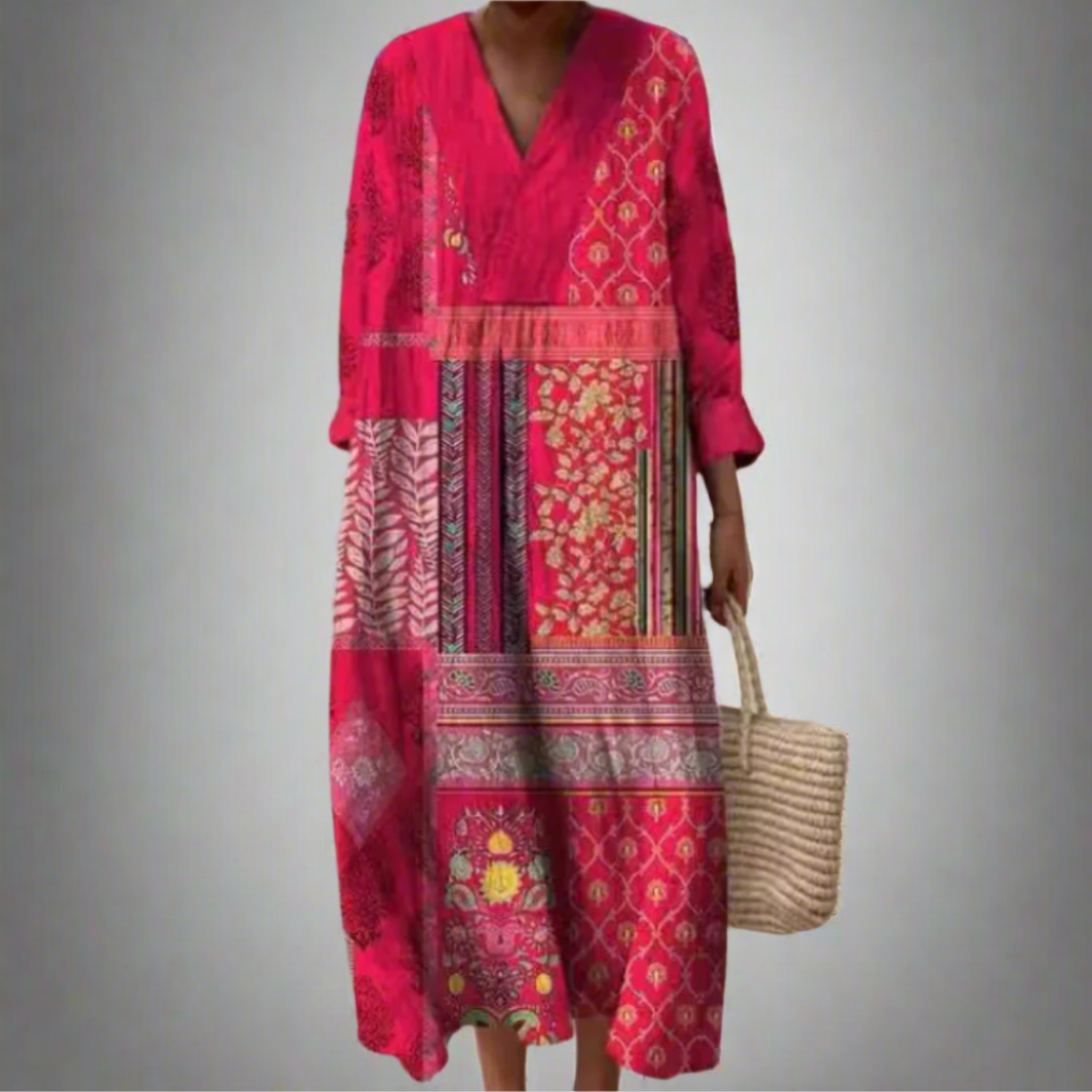 LINJA Stockholm™ | Boho Midiklänning med Patchwork
